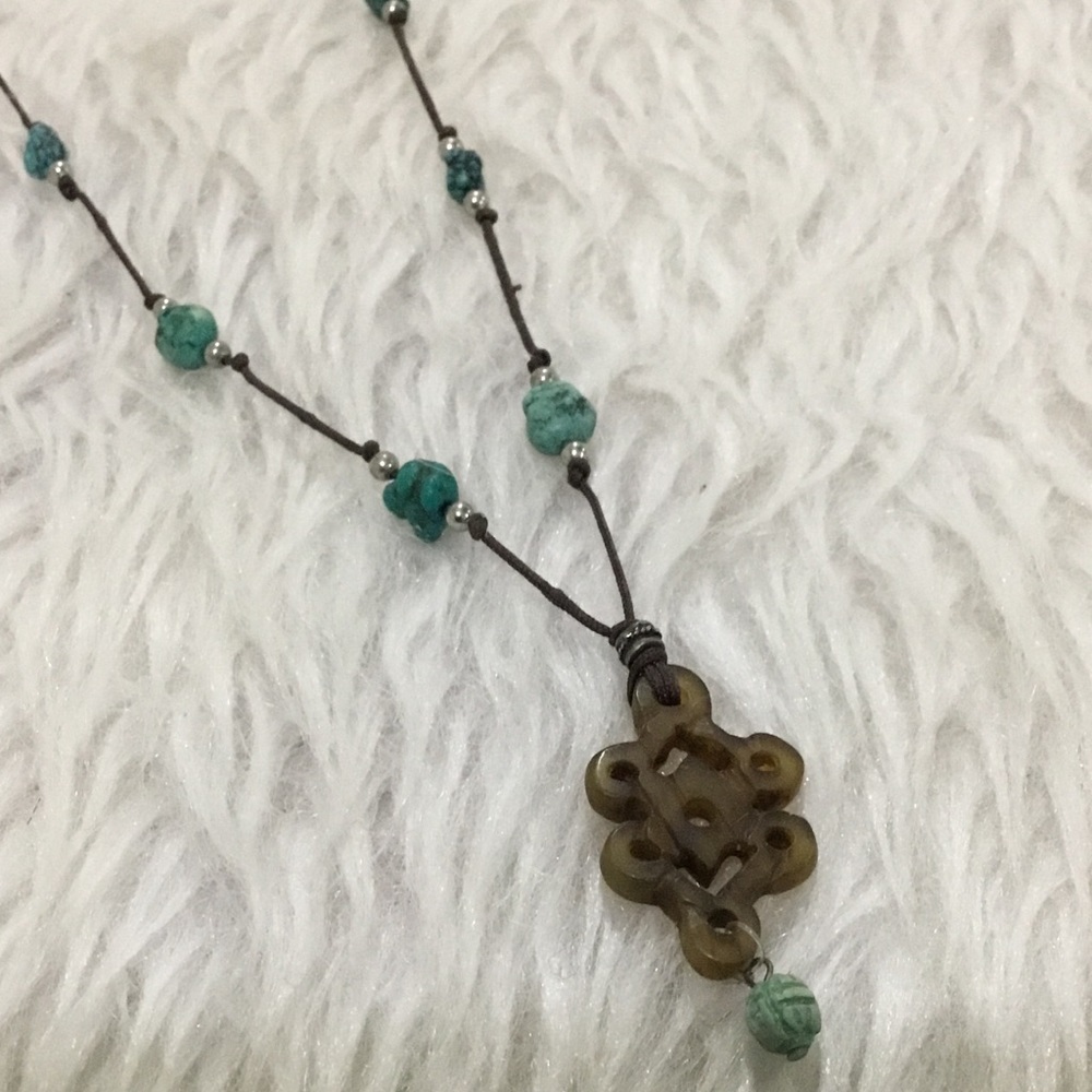 Boho carnelian and turquoise necklace - Picture 4 of 4